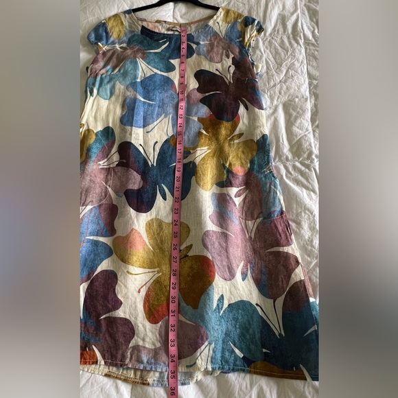 Linen Luv Blue Butterfly Art-To-Wear Linen Dress w/ Pockets Made in Italy Small - Picture 10 of 11